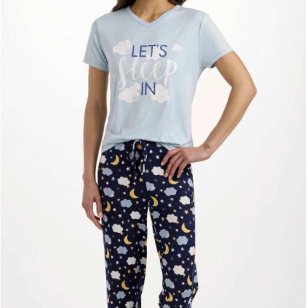 NWT Mia & Tess Let’s Sleep In Pajama Set Top and Bottom Small